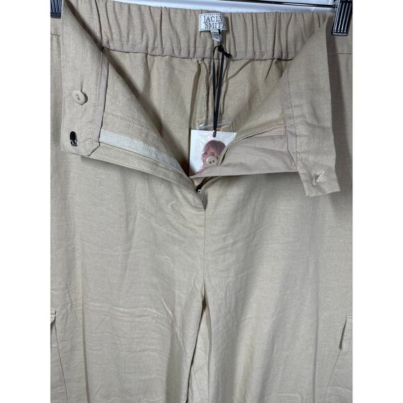 Jaclyn Smith Stretch Linen Blend Wide Leg Cargo Trouser Pants Tan Neutral Sz 1X - Picture 5 of 12